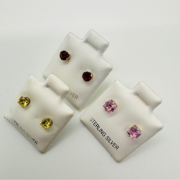 3 Pairs of Sterling Silver CZ Stud Earrings Bundle - Picture 5 of 5